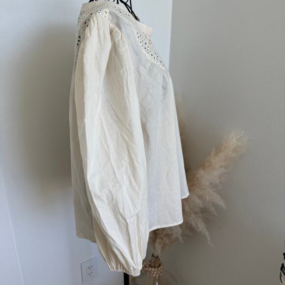 Joe's Jeans Embroidered Eyelet Long Sleeve Cotton Button Up Blouse NEW - Picture 5 of 14